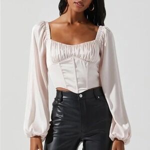 ASTR The‎ Label Corset Top Sz Small Pink Blush Long Sleeve Sweetheart Balletcore